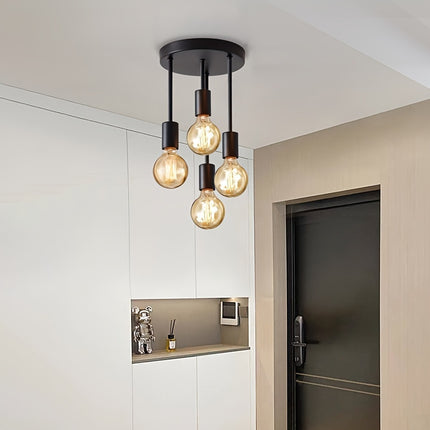 Black Modern 4-Light Chandelier - Iron Branch Ceiling Light