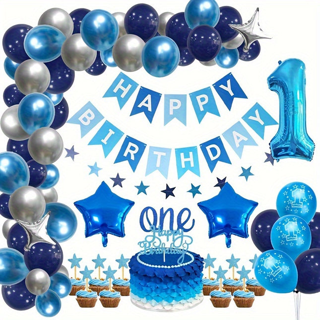 Blue & Silver Boys’ 1st Birthday Party Decoration Kit