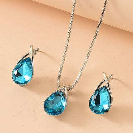 Teardrop Crystal Pendant Jewelry Set