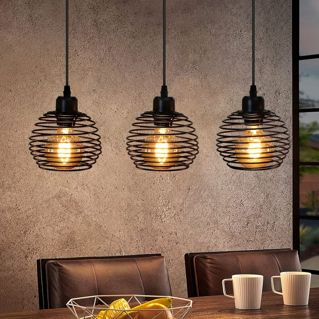 Vintage-Style Pendant Lamp - Adjustable Arm, Black Finish