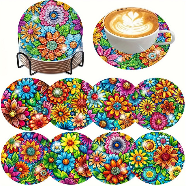 8-Pack Floral Diamond Painting Coasters