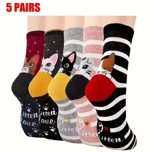 5 Pairs Cartoon Cat Socks