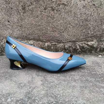 Flower Decor Pointed Toe Block Heels