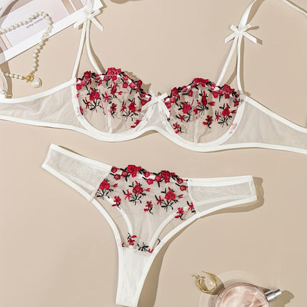Floral Embroidery Lingerie Set