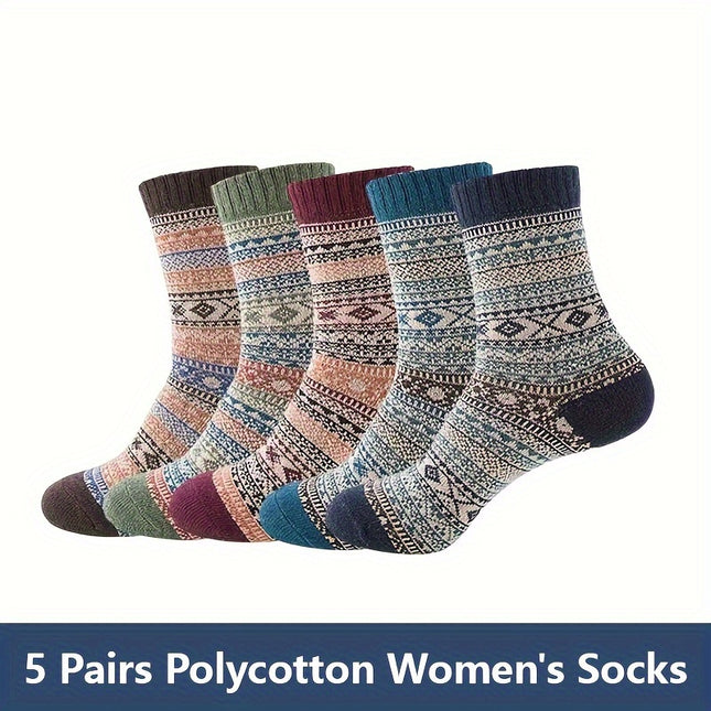 5 Pairs Women's Cozy Knit Socks – Warm & Elegant Houndstooth
