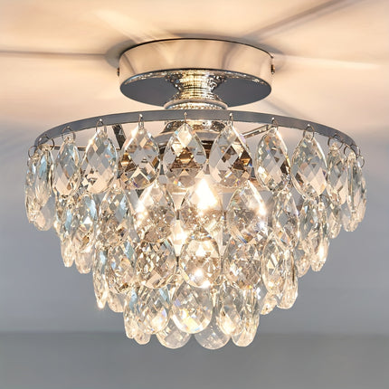 Elegant Golden Crystal Ceiling Light - E26 Flush Mount