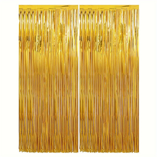 2 Packs Set of Foil Streamer Fringe Backdrop & Tinsel Metallic Decoration