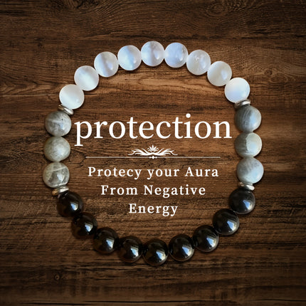 Men's Black & White Stone Protection Bracelet