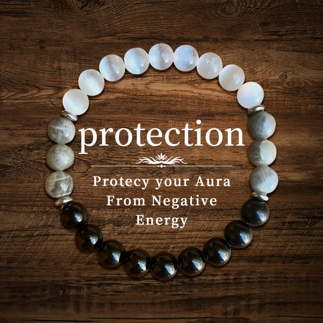 Men's Black & White Stone Protection Bracelet