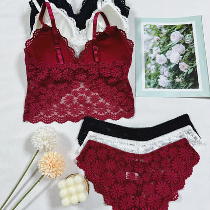 3pcs Floral Lace Lingerie Set