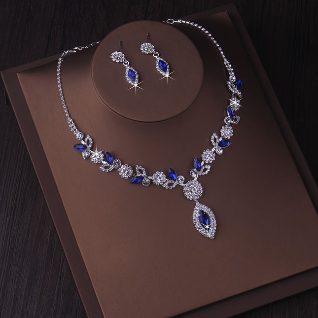 Elegant Blue Crystal Bridal Set