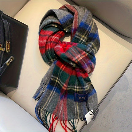 Cozy British Red Plaid Wool Scarf