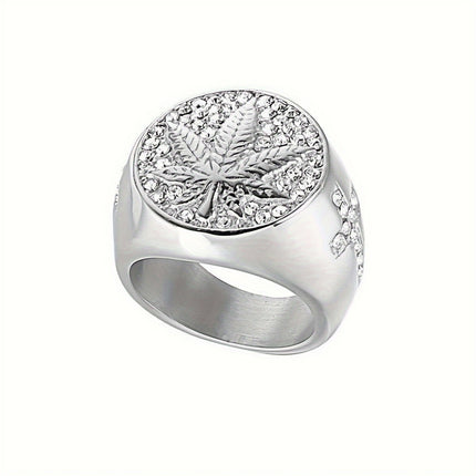 Maple Leaf Hip-Hop Ring - Golden Accent