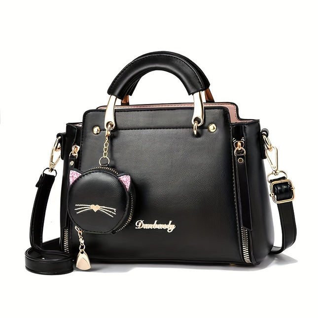 Chic Handbag with Cat Charm