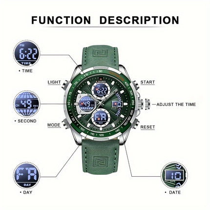 Multi-Functional Leather Quartz Watch