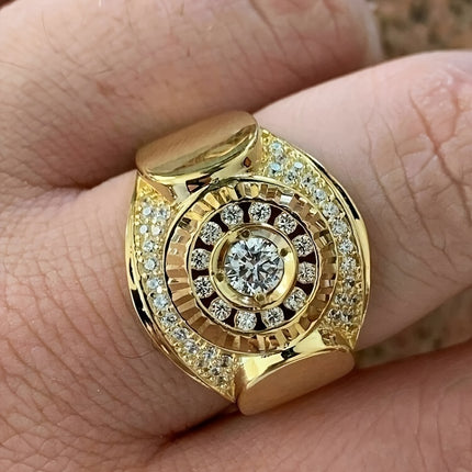 Golden-Tone Men's Ring with Cubic Zirconia