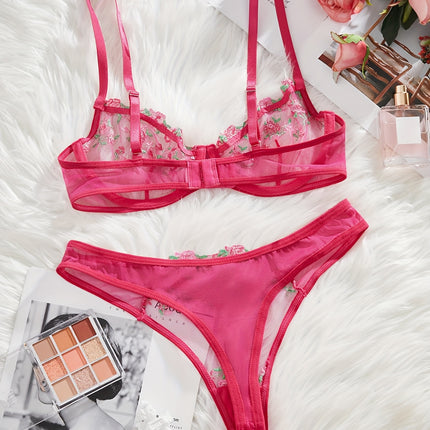 Floral Embroidered Lingerie Set