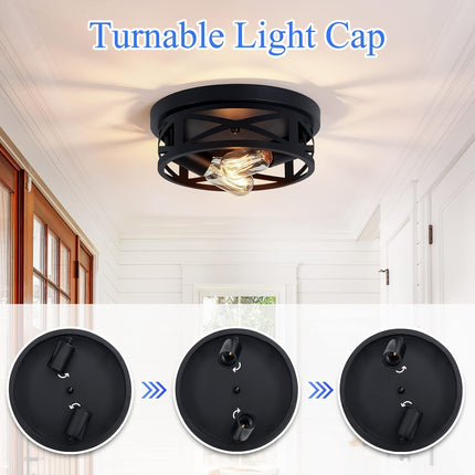Modern Black Industrial Ceiling Light – 2-Light Flush Mount