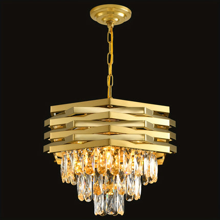 Golden 5-Light Crystal Chandelier – Modern Farmhouse Elegance