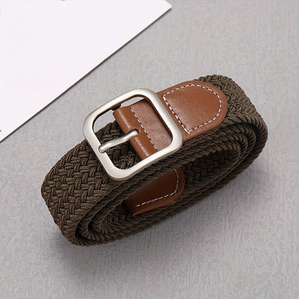 Elastic Braided Belt with Square Buckle