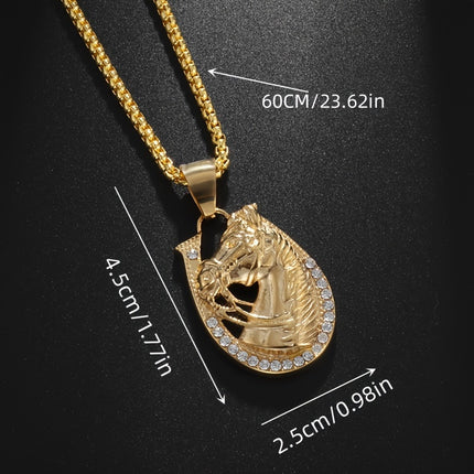Golden Horse Head & Horseshoe Necklace