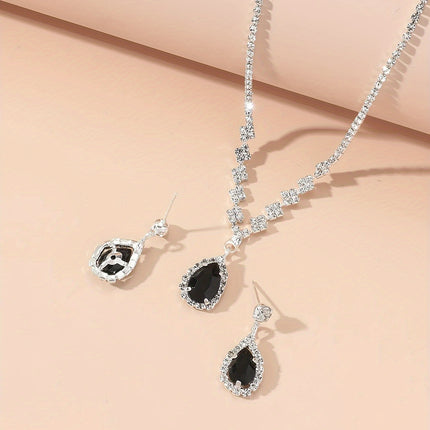 Elegant Silver-Plated Zirconia Necklace & Earring Set for Women - Monti Bargains