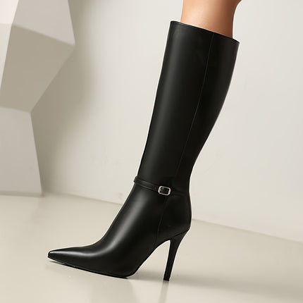 Elegant Black Stiletto Knee-High Boots