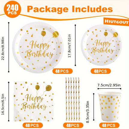 120/240pcs Golden Polka Dot Disposable Tableware Set