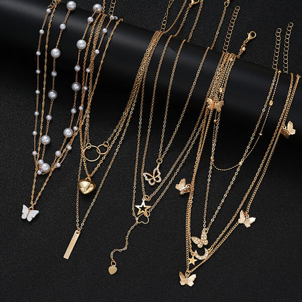 11pcs Faux Pearl & Rhinestone Necklace Set
