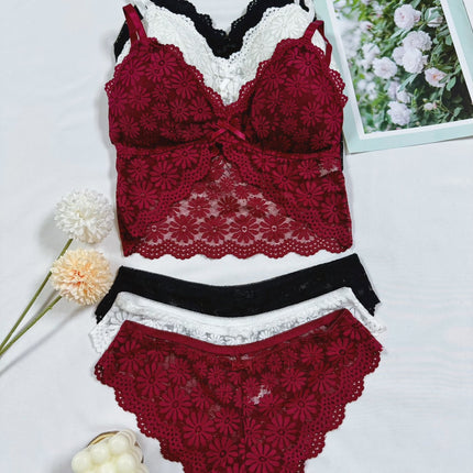 3pcs Floral Lace Lingerie Set