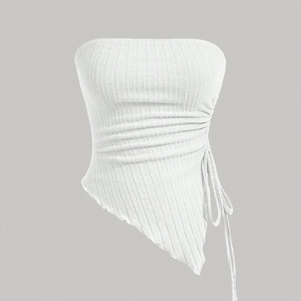 Y2K Drawstring Tube Top – Asymmetric Summer Chic - Monti Bargains