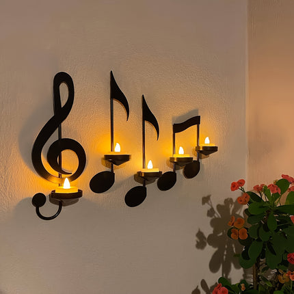 4pcs Black Music Note Wall Sconce - Metal Candle Holder