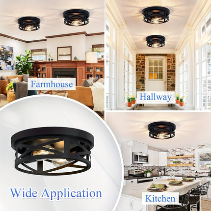 Modern Black Industrial Ceiling Light – 2-Light Flush Mount