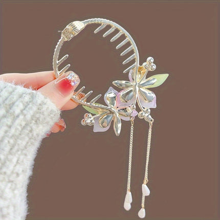 Sweet Flower Tassel Bun Hair Clip – Fairy Style Casual Accessory