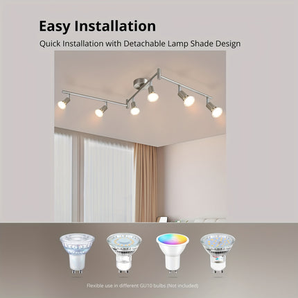 Modern Black LED Ceiling Spotlight - 6 Flames Swivel GU10 Lamp