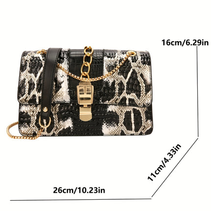 Vintage Snake Print Chain Shoulder Bag