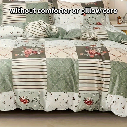 Pastoral Flower Plaid Duvet Cover Set - 3pcs Cozy Style