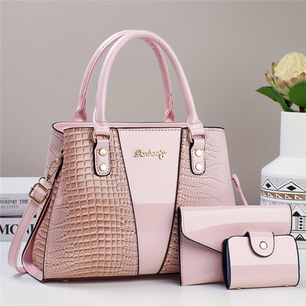 3pcs Crocodile Pattern Faux Leather Satchel
