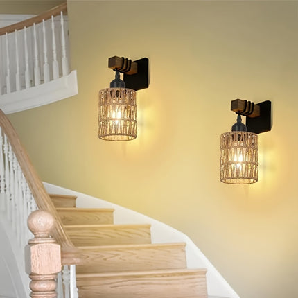 Farmhouse Wall Sconce - Black & Wood Rustic Lighting