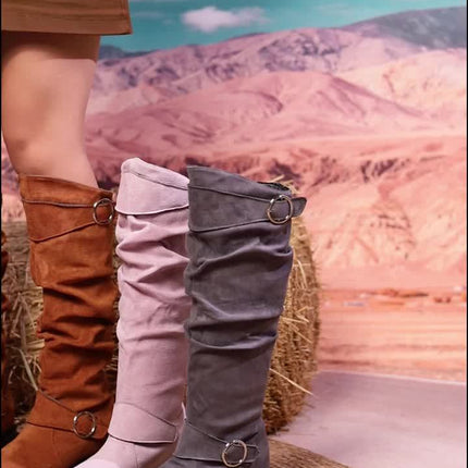 Elegant Slouchy Mid-Calf Chunky Heel Boots