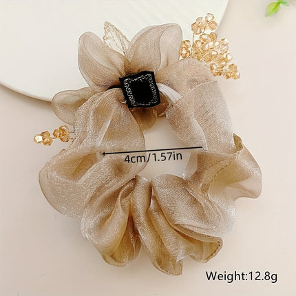 Elegant Champagne Hair Tie – Rose & Twist Detail Ponytail Holder
