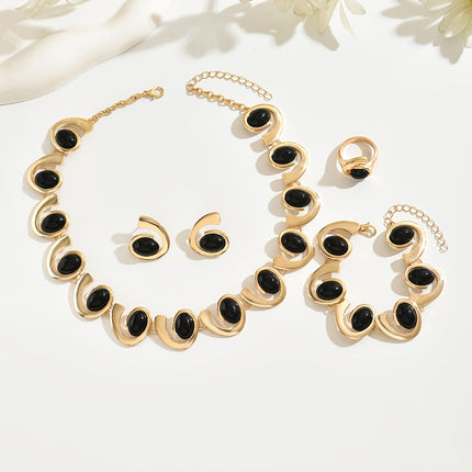 Elegant Black Geometric Spiral Jewelry Set