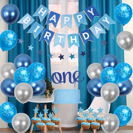 Blue & Silver Boys’ 1st Birthday Party Decoration Kit