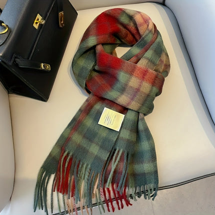 Cozy British Red Plaid Wool Scarf