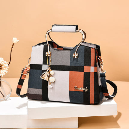 Colorblock Plaid Pendant Shoulder Bag