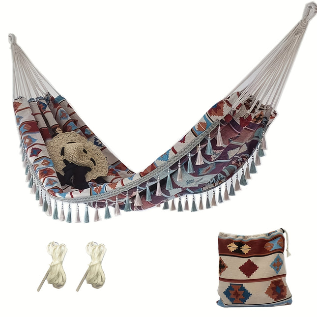 Bohemian Canvas Hammock – Vibrant Swing for Patio & Garden