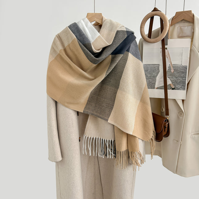 Cozy Plaid Tassel Cashmere Scarf