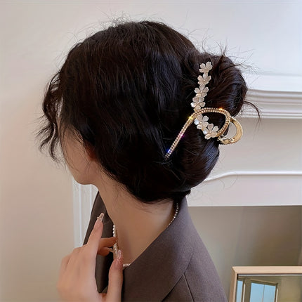 Golden Flower Double Line Rhinestone Hair Clip