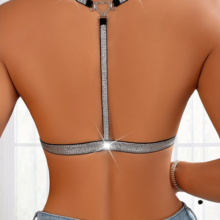 Shiny Silver Ribbon Bra Top