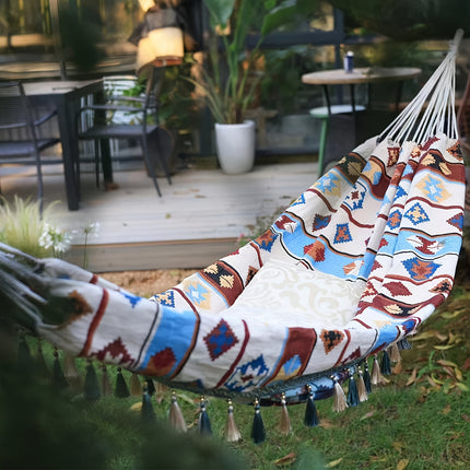 Bohemian Canvas Hammock – Vibrant Swing for Patio & Garden